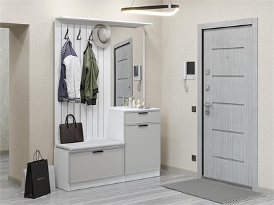 Прихожая  Стиль-02, каркас ЛДСП  Белый, фасад МДФ  Grey Silk,  2090*1400*380 sppr5VVTtoAR77439