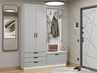 Прихожая  Стиль-03, каркас ЛДСП  Белый, фасад МДФ  Grey Silk,  2110*1600*380 sppr5VVTtoAR77445