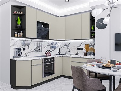 Кухонный гарнитур модульный Фьюжн-04 В*Ш*Г 2340*2200/1800*600, фасад МДФ  Silky Grey, корпус  Graphite, столешница  Гранит белый ms2510VVT_59595