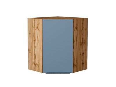 Шкаф верхний угловой Фьюжн Дуб Вотан, Silky Blue, 720 В*Ш*Г 716*600*600, фасад МДФ  Silky Blue, корпус  Дуб Вотан ms2510VVT_60909