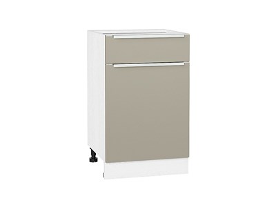 Шкаф нижний с 1-ой дверцей и ящиком Фьюжн Белый, Silky Grey, 500 В*Ш*Г 816*500*480, фасад МДФ  Silky Grey, корпус  Белый ms2510VVT_52137
