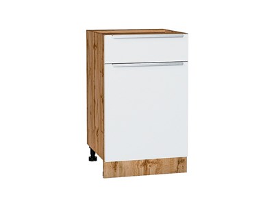 Шкаф нижний с 1-ой дверцей и ящиком Фьюжн Дуб Вотан, Silky White, 500 В*Ш*Г 816*500*480, фасад МДФ  Silky White, корпус  Дуб Вотан ms2510VVT_60957