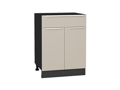 Шкаф нижний с 2-мя дверцами и ящиком Фьюжн Graphite, Cream Silk, 600 В*Ш*Г 816*600*480, фасад МДФ  Cream Silk, корпус  Graphite ms2510VVT_71976