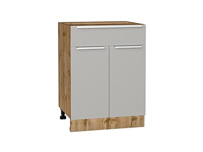 Шкаф нижний с 2-мя дверцами и ящиком Фьюжн Дуб Вотан, Silky Light Grey, 600 В*Ш*Г 816*600*480, фасад МДФ  Silky Light Grey, корпус  Дуб Вотан ms2510VVT_66678