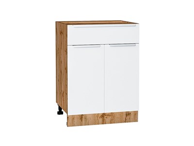 Шкаф нижний с 2-мя дверцами и ящиком Фьюжн Дуб Вотан, Silky White, 600 В*Ш*Г 816*600*480, фасад МДФ  Silky White, корпус  Дуб Вотан ms2510VVT_60993
