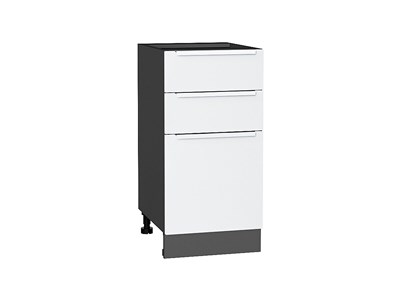 Шкаф нижний с 3-мя ящиками Фьюжн Graphite, Silky White, 400 В*Ш*Г 816*400*480, фасад МДФ  Silky White, корпус  Graphite ms2510VVT_52234