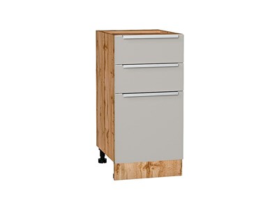 Шкаф нижний с 3-мя ящиками Фьюжн Дуб Вотан, Silky Light Grey, 400 В*Ш*Г 816*400*480, фасад МДФ  Silky Light Grey, корпус  Дуб Вотан ms2510VVT_66695