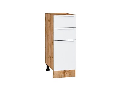 Шкаф нижний с 3-мя ящиками Фьюжн Дуб Вотан, Silky White, 300 В*Ш*Г 816*300*480, фасад МДФ  Silky White, корпус  Дуб Вотан ms2510VVT_61021