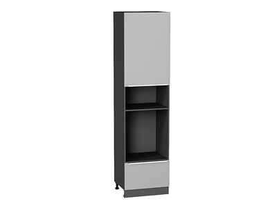 Шкаф пенал с 1-ой дверцей и ящиком под технику Фьюжн Graphite, Silky Light Grey, 2340 В*Ш*Г 2336*600*576, фасад МДФ  Silky Light Grey, корпус  Graphite ms2510VVT_66715