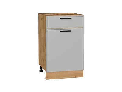 Шкаф нижний с 1-ой дверцей и ящиком Фрейм Дуб Вотан, Grey Silk, 500 В*Ш*Г 816*500*484, фасад МДФ  Grey Silk, корпус  Дуб Вотан ms2510VVT_69077