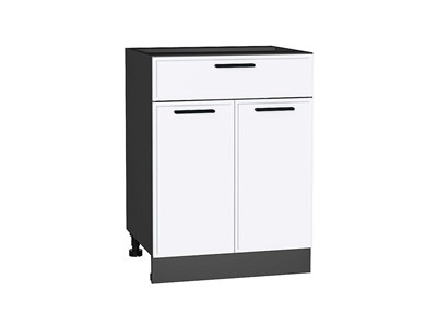 Шкаф нижний с 2-мя дверцами и ящиком Фрейм Graphite, White Silk, 600 В*Ш*Г 816*600*484, фасад МДФ  White Silk, корпус  Graphite ms2510VVT_66962