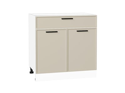 Шкаф нижний с 2-мя дверцами и ящиком Фрейм Белый, Cream Silk, 800 В*Ш*Г 816*800*484, фасад МДФ  Cream Silk, корпус  Белый ms2510VVT_69906