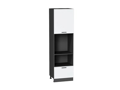 Шкаф пенал с 1-ой дверцей и ящиком под технику Фрейм Graphite, White Silk, 2140 В*Ш*Г 2132*600*580, фасад МДФ  White Silk, корпус  Graphite ms2510VVT_66989