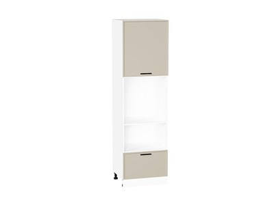Шкаф пенал с 1-ой дверцей и ящиком под технику Фрейм Белый, Cream Silk, 2140 В*Ш*Г 2132*600*580, фасад МДФ  Cream Silk, корпус  Белый ms2510VVT_69932