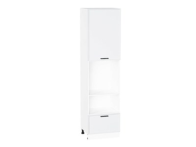 Шкаф пенал с 1-ой дверцей и ящиком под технику Фрейм Белый, White Silk, 2340 В*Ш*Г 2336*600*580, фасад МДФ  White Silk, корпус  Белый ms2510VVT_66986