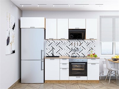 Кухонный гарнитур модульный Флэт-01 В*Ш*Г 2140*2600*600, фасад ЛДСП  White In 2S, корпус  Дуб Вотан, столешница  Дуб сонома ms2510VVT_55817