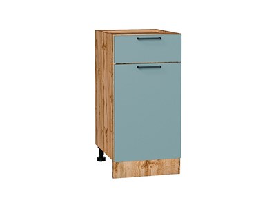 Шкаф нижний с 1-ой дверцей и ящиком Флэт Дуб Вотан, Grey-green In 2S, 400 В*Ш*Г 816*400*478, фасад ЛДСП  Grey-green In 2S, корпус  Дуб Вотан ms2510VVT_62523