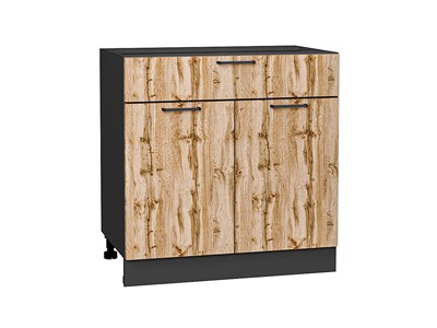 Шкаф нижний с 2-мя дверцами и ящиком Флэт Graphite, Wotan Oak 2S, 800 В*Ш*Г 816*800*478, фасад ЛДСП  Wotan Oak 2S, корпус  Graphite ms2510VVT_56594
