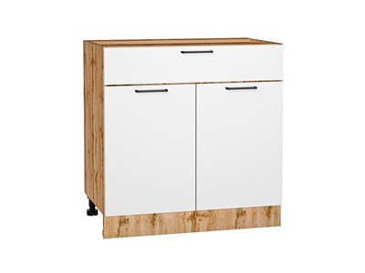 Шкаф нижний с 2-мя дверцами и ящиком Флэт Дуб Вотан, White In 2S, 800 В*Ш*Г 816*800*478, фасад ЛДСП  White In 2S, корпус  Дуб Вотан ms2510VVT_62555