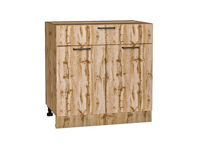Шкаф нижний с 2-мя дверцами и ящиком Флэт Дуб Вотан, Wotan Oak 2S, 800 В*Ш*Г 816*800*478, фасад ЛДСП  Wotan Oak 2S, корпус  Дуб Вотан ms2510VVT_62561