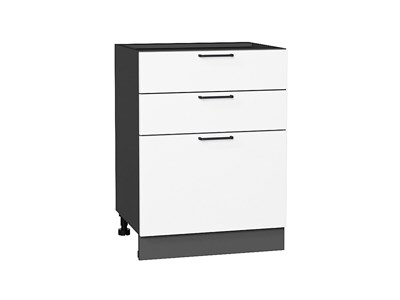 Шкаф нижний с 3-мя ящиками Флэт Graphite, White In 2S, 600 В*Ш*Г 816*600*478, фасад ЛДСП  White In 2S, корпус  Graphite ms2510VVT_55714