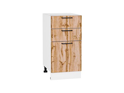 Шкаф нижний с 3-мя ящиками Флэт Белый, Wotan Oak 2S, 400 В*Ш*Г 816*400*478, фасад ЛДСП  Wotan Oak 2S, корпус  Белый ms2510VVT_52729