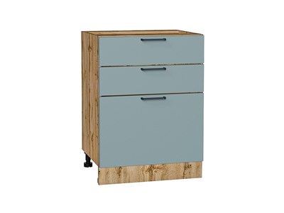Шкаф нижний с 3-мя ящиками Флэт Дуб Вотан, Grey-green In 2S, 600 В*Ш*Г 816*600*478, фасад ЛДСП  Grey-green In 2S, корпус  Дуб Вотан ms2510VVT_62589