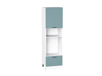 Шкаф пенал с 1-ой дверцей и ящиком под технику Флэт Белый, Grey-green In 2S, 2140 В*Ш*Г 2132*600*574, фасад ЛДСП  Grey-green In 2S, корпус  Белый ms2510VVT_56972