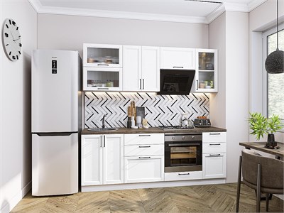 Кухонный гарнитур модульный Сканди-02 В*Ш*Г 2140*2200*600, фасад МДФ/Стекло  White Silkwood, корпус  Белый, столешница  Дуб табак ms2510VVT_71777