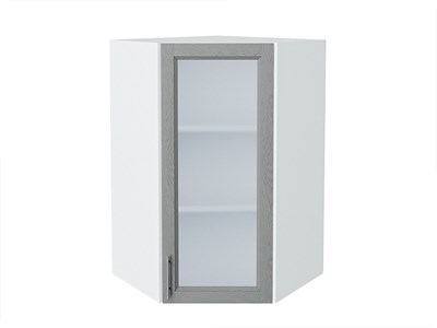 Шкаф верхний угловой остекленный Сканди Белый, Grey Softwood, 920 В*Ш*Г 920*600*600, фасад МДФ/Стекло  Grey Softwood, корпус  Белый ms2510VVT_41716