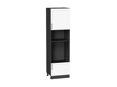 Шкаф пенал с 1-ой дверцей и ящиком под технику Сканди Graphite, White Silkwood, 2140 В*Ш*Г 2132*600*576, фасад МДФ  White Silkwood, корпус  Graphite ms2510VVT_70343