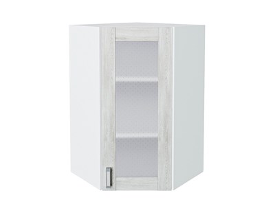 Шкаф верхний угловой остекленный Лофт Белый, Nordic Oak, 920 В*Ш*Г 920*600*600, фасад МДФ/Стекло  Nordic Oak, корпус  Белый ms2510VVT_41044