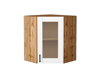 Шкаф верхний угловой остекленный Лофт Дуб Вотан, Super White, 720 В*Ш*Г 716*600*600, фасад МДФ/Стекло  Super White, корпус  Дуб Вотан ms2510VVT_63316