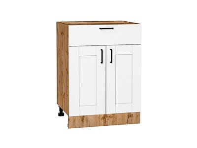 Шкаф нижний с 2-мя дверцами и ящиком Лофт Дуб Вотан, Super White, 600 В*Ш*Г 816*600*480, фасад МДФ  Super White, корпус  Дуб Вотан ms2510VVT_63368