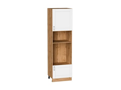 Шкаф пенал с 1-ой дверцей и ящиком под технику Лофт Дуб Вотан, White Silk, 2140 В*Ш*Г 2132*600*576, фасад МДФ  White Silk, корпус  Дуб Вотан ms2510VVT_63410