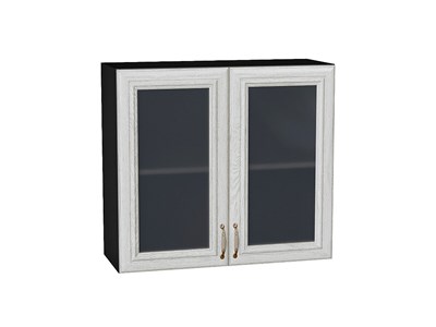 Шкаф верхний с 2-мя остекленными дверцами Шале Graphite, White Dreamline, 720, 800 В*Ш*Г 716*800*320, фасад МДФ/Стекло  White Dreamline, корпус  Graphite ms2510VVT_53832