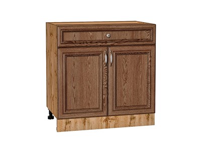 Шкаф нижний с 2-мя дверцами и ящиком Шале Дуб Вотан, Brown Dreamline, 800 В*Ш*Г 816*800*480, фасад МДФ  Brown Dreamline, корпус  Дуб Вотан ms2510VVT_61380