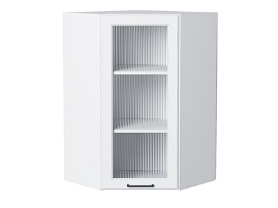Шкаф верхний угловой остекленный Барселона Белый, Кашемир, 920 В*Ш*Г 920*600*606, фасад МДФ/Стекло  Кашемир, корпус  Белый ms2510VVT_53273