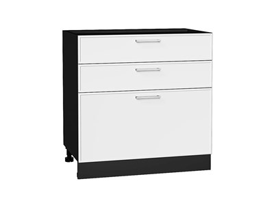 Шкаф нижний с 3-мя ящиками Квадро Graphite, Белый, 800 В*Ш*Г 816*800*481, фасад МДФ  Белый, корпус  Graphite ms2510VVT_73659