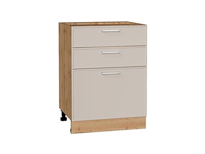 Шкаф нижний с 3-мя ящиками Квадро Дуб Вотан, Кашемир, 600 В*Ш*Г 816*600*481, фасад МДФ  Кашемир, корпус  Дуб Вотан ms2510VVT_73631