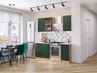 Кухонный гарнитур модульный Дублин-04 В*Ш*Г 2140*1300*600, фасад МДФ  Special Green, корпус  Дуб Вотан, столешница  Антарес ms2510VVT_78617