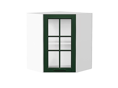 Шкаф верхний угловой остекленный Дублин Белый, Special Green, 720 В*Ш*Г 716*600*600, фасад МДФ/Стекло  Special Green, корпус  Белый ms2510VVT_74278