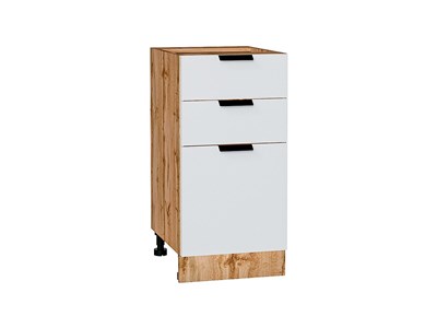 Шкаф нижний с 3-мя ящиками Евро Дуб Вотан, Белый, 400 В*Ш*Г 816*400*478, фасад МДФ  Белый, корпус  Дуб Вотан ms2510VVT_62103