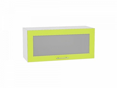 Шкаф верхний горизонтальный остекленный Валерия-М Белый, Лайм глянец, 800 В*Ш*Г 358*800*318, фасад МДФ/Стекло  Лайм глянец, корпус  Белый ms2510VVT_37700