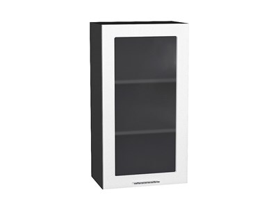 Шкаф верхний с 1-ой остекленной дверцей Валерия-М Graphite, Белый металлик, 920, 500 В*Ш*Г 920*500*318, фасад МДФ/Стекло  Белый металлик, корпус  Graphite ms2510VVT_40725
