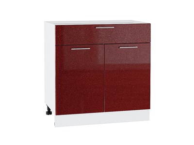 Шкаф нижний с 2-мя дверцами и ящиком Валерия-М Белый, Гранатовый металлик, 800 В*Ш*Г 816*800*478, фасад МДФ  Гранатовый металлик, корпус  Белый ms2510VVT_56529