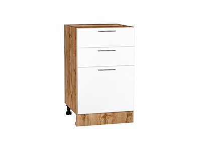 Шкаф нижний с 3-мя ящиками Валерия-М Дуб Вотан, Белый глянец, 500 В*Ш*Г 816*500*478, фасад МДФ  Белый глянец, корпус  Дуб Вотан ms2510VVT_63931