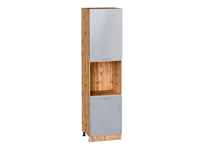 Шкаф пенал с 2-мя дверцами под технику Валерия-М Дуб Вотан, Серый металлик дождь светлый, 2340 В*Ш*Г 2336*600*574, фасад МДФ  Серый металлик дождь светлый, корпус  Дуб Вотан ms2510VVT_63987