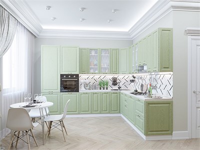 Кухонный гарнитур модульный Ницца-04 В*Ш*Г 2340*3200/2700*600, фасад МДФ/Стекло  Дуб оливковый, корпус  Белый, столешница  Пирит светлый ms2510VVT_77628