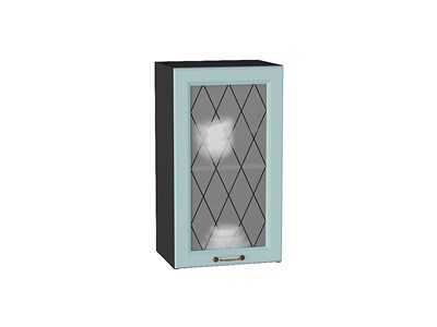 Шкаф верхний с 1-ой остекленной дверцей Ницца Graphite, Голубой, 720, 400 В*Ш*Г 716*400*318, фасад МДФ/Стекло  Голубой, корпус  Graphite ms2510VVT_54692